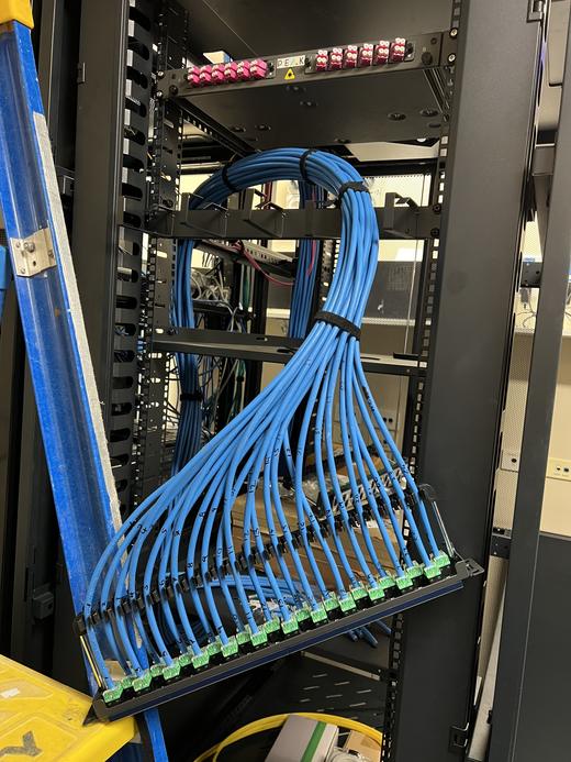Structured data cabling terminated into a patch panel in a network rack