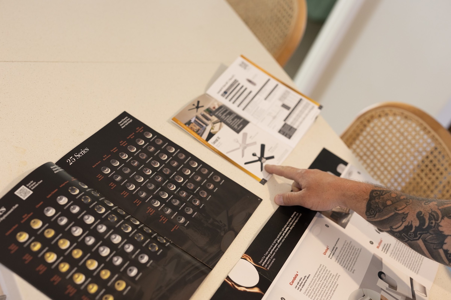Going through light fitting options with a homeowner